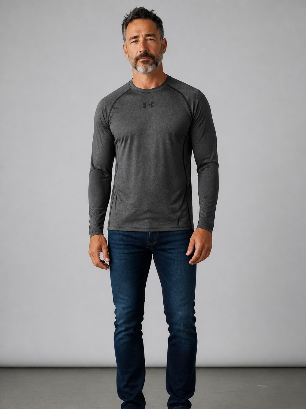 Under Armour Men’s Gray HeatGear Compression Long Sleeve Shirt Size Large